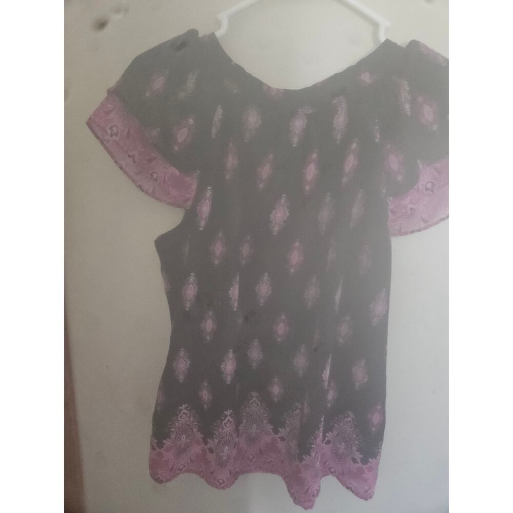 Apt. 9 Black Pink Boho Flutter Sleeve Blouse Large - Picture 5 of 6